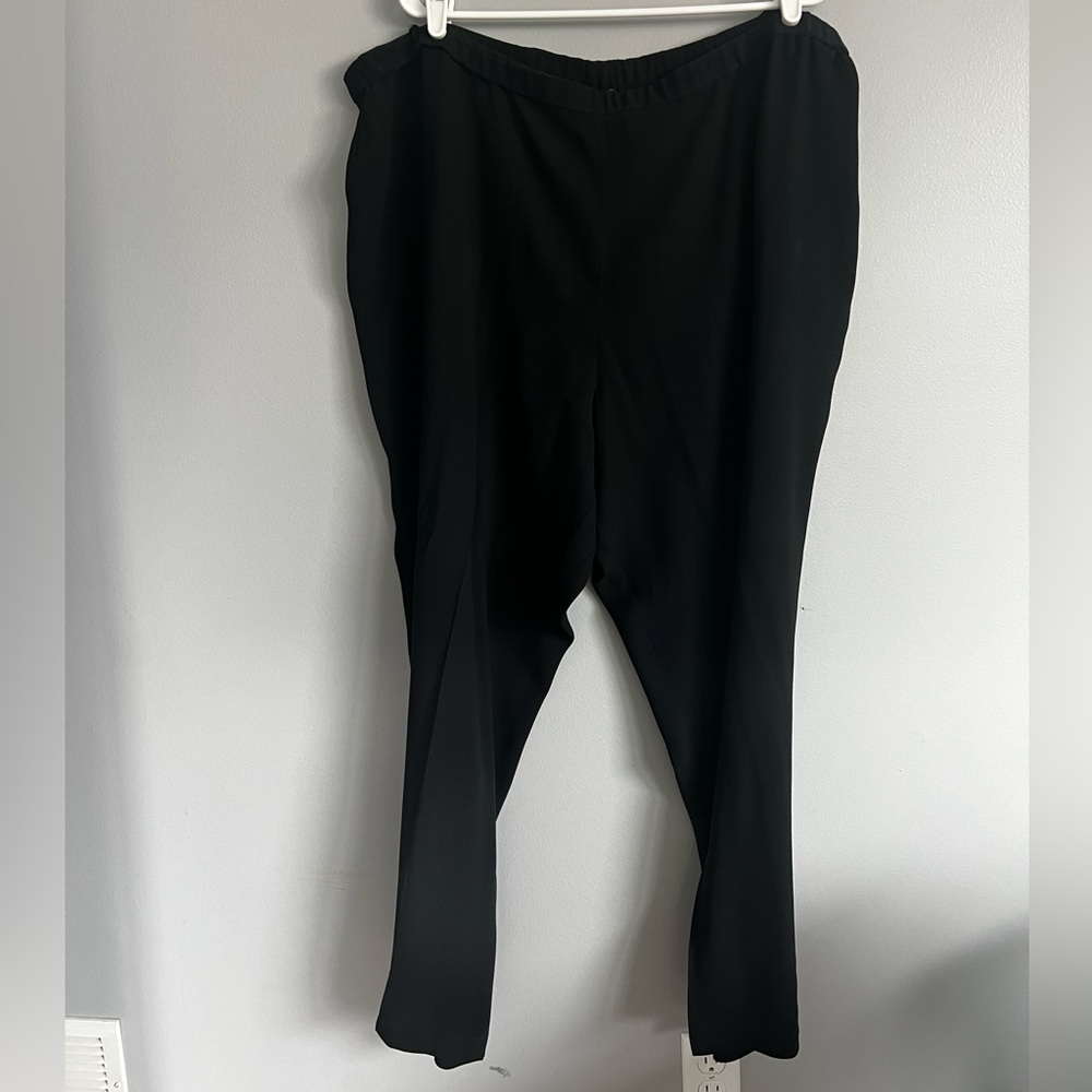 Eileen Fisher 100% Silk Black Trousers Slacks Pants Hemmed Not Lined 22W